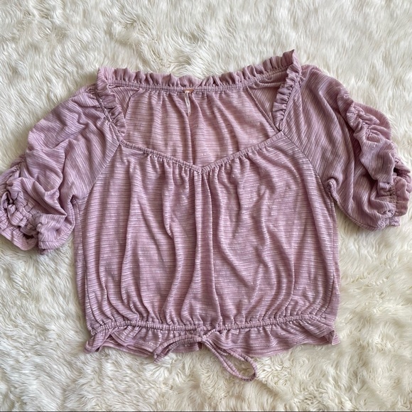 Free People Blouse Striped Top Cropped Pink M - Picture 2 of 13